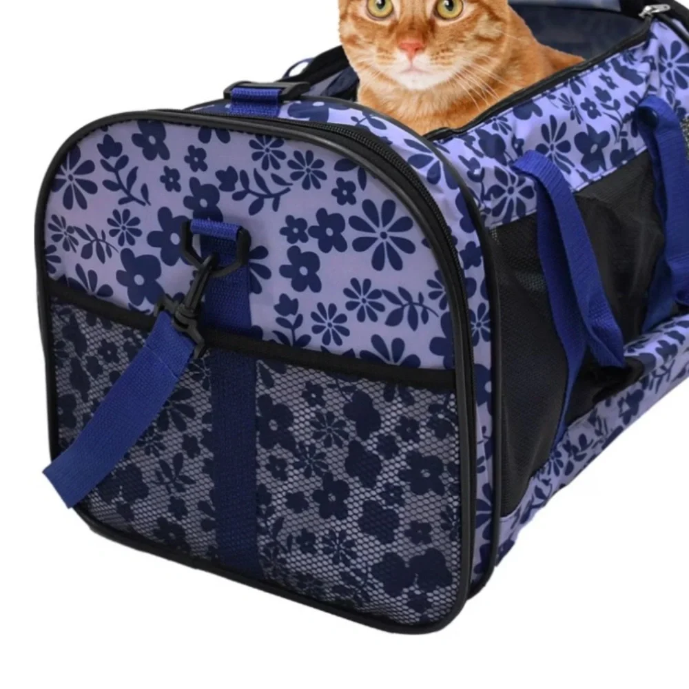 Navy Floral Cat Travel Carrier